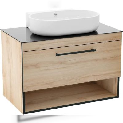 Тумба підвісна IMPRESE Black Edge з умивальником, 91 см (f32119OK)