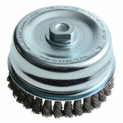 Щетка Lessmann чашечная со стопорным кольцом 125хМ14х2.0 скрученная жгутами стальная проволока 0.5мм Z32 жгута 7000 об/хв (487217)
