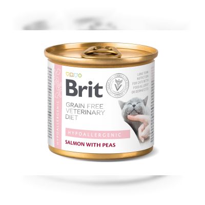 Вологий корм для котів з харчовою алергією Brit VetDiets Hypoallergenic, 200 г (лосось та горох)