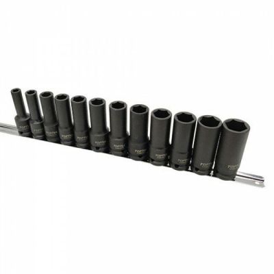 Набір довгих головок ударних Toptul 1/2" 8-22мм на планке (GAAQ1614D)