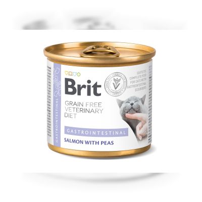 Вологий корм для котів при захворюваннях шлунково-кишкового тракту Brit GF Veterinary Diet Cat Cans 200 г (лосось та горох)