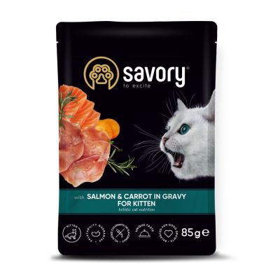 Вологий корм для кошенят Savory 85 г - лосось та морква