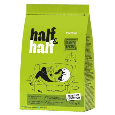 Сухий корм для котів Half&Half Sensitive Digestion 300 г - індичка