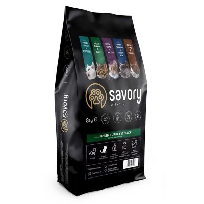Сухий корм для дорослих вибагливих котів Savory 8 кг (індичка та качка)