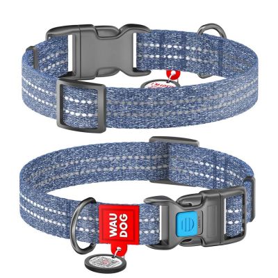 Нашийник світловідбивний Collar WAUDOG Re-cotton з QR-паспортом 24-40 см / 20 мм (синій)