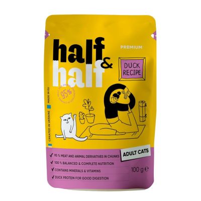 Вологий корм для котів Half&Half Adult pouch 100 г - качка