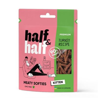 Ласощі для кошенят Half&Half Meaty Softies Kitten 50 г - індичка
