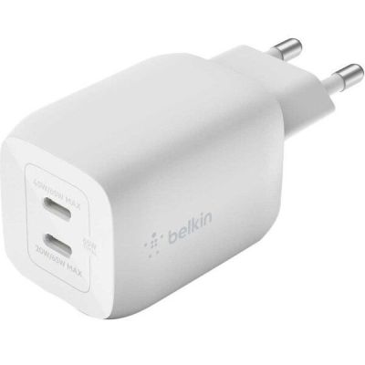 Сетевое зарядное устройство Belkin 65Вт 2хUSB-С GAN PD PPS, white (WCH013VFWH)