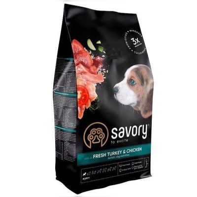 Сухой корм для щенков Savory со свежим мясом индейки и курицей 1кг