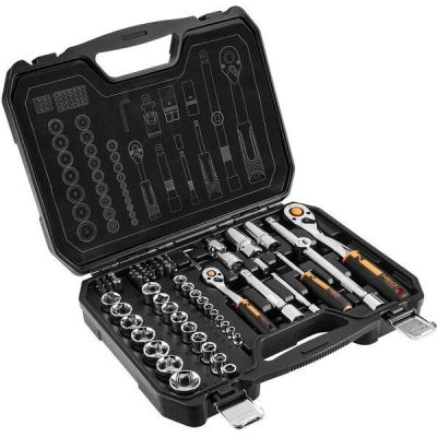 Набор торцевых головок Neo Tools, 73шт, 1/2", 1/4", CrV, кейс (10-054)
