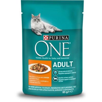 Влажный корм для кошек Purina One Adult с курицей и зелёной фасолью 85 г