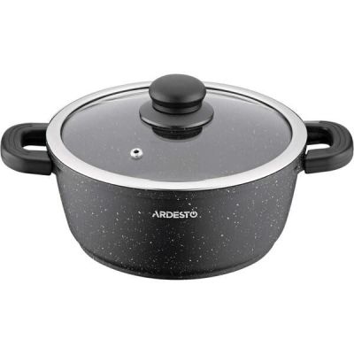 Кастрюля Ardesto Gemini Anzio, стеклянная крышка, 20 см, черный мрам, алюминий (AR2420GE)