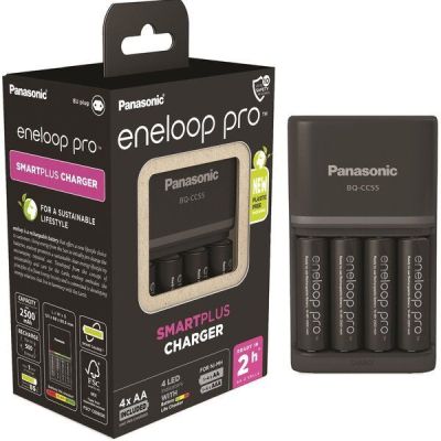Зарядное устройство Panasonic Smart-Quick Charger + Аккумулятор Eneloop Pro NI-MH AA 2500 мАч, 4 шт. (K-KJ55HCD40E)