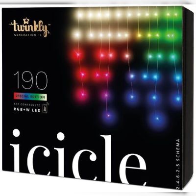 Smart LED Гирлянда Twinkly Icicle RGBW 190, BT+WiFi, Gen II, IP44 кабель прозрачный (TWI190SPP-TEU)