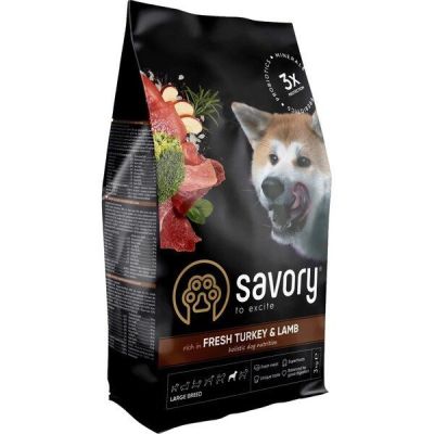 Сухой корм для собак крупных пород Savory со свежим мясом индейки и ягненка 3кг