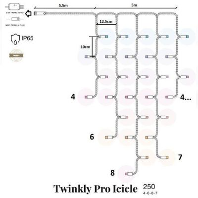 Smart LED Гирлянда Twinkly Pro Icicle AWW 250, AWG22, IP65, прозрачный