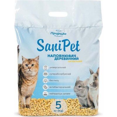 Наполнитель для кошачьего туалета древесный Природа Sani Pet универсальный 5кг
