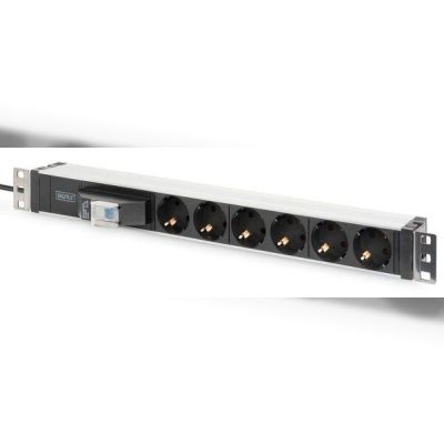 Блок розеток DIGITUS 1U, 6xSchuko, 16A, 250V, автомат, вилка Schuko