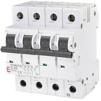 Автоматический выключатель ETI, ETIMAT 10 3p+N D 20А (10 kA) (2156717)