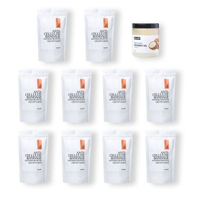 Комплекс розігріваючих антицелюлітних обгортань для тіла Hillary Anti-Cellulite Pro ( 10 уп,) + Рафінована кокосова олія Hillary, 500 мл
