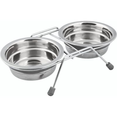 Миски металеві на підставці Trixie з шумовими заглушками «Eat on Feet» 2 x 250 мл / 11 см