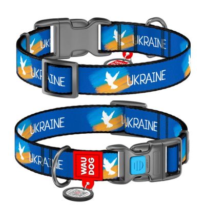 Нашийник WAUDOG Design з QR паспортом і малюнком «Прапор» XL 35-58 см/25 мм