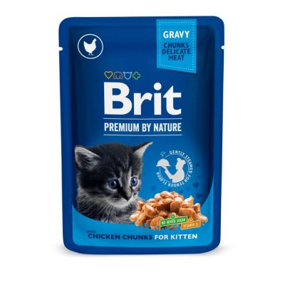 Вологий корм для кошенят Brit Premium Cat Chicken Chunks for Kitten pouch 100 г (шматочки курки)