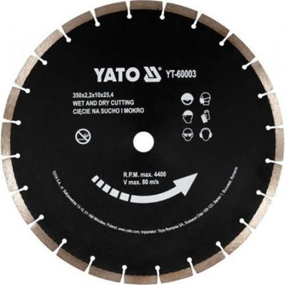 Диск алмазний по бетону YATO 350x25,4 мм YT-60003