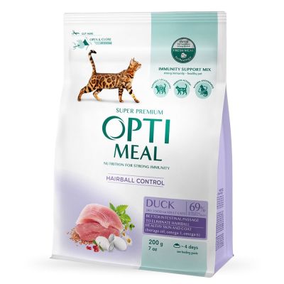 Сухий корм для котів Optimeal Hairball Control Adult 200 г - качка