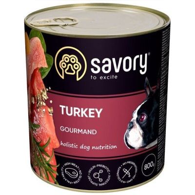 Влажный корм для взрослых собак Savory с индейкой 800г