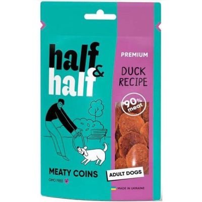 Лакомство для собак Half&Half в форме мясных монеток с уткой 100г