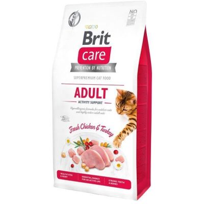 Сухой корм для взрослых кошек поддержека и активность Brit Care Cat GF Adult Activity Suppor с курицей и индейкойt, 7кг