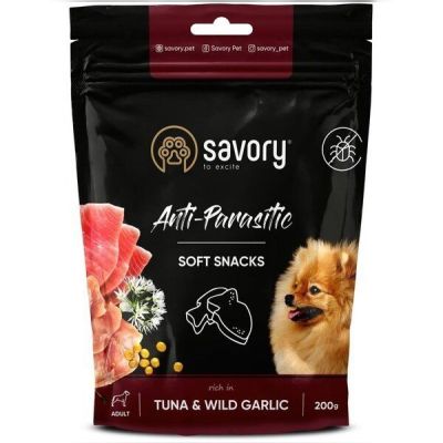 Мягкие Лакомство Savory с антипаразитарным эффектом для собак, тунец и дикий чеснок 200г