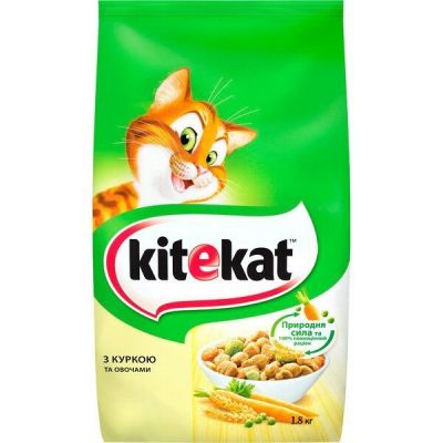 Сухой корм для взрослых кошек KiteKat с курицей и овощами 1.8кг