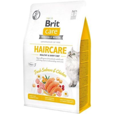 Сухой корм для кошек требующих ухода за кожей и шерстью Brit Care Cat GF Haircare Healthy & Shiny Coat с лососем и куриц
