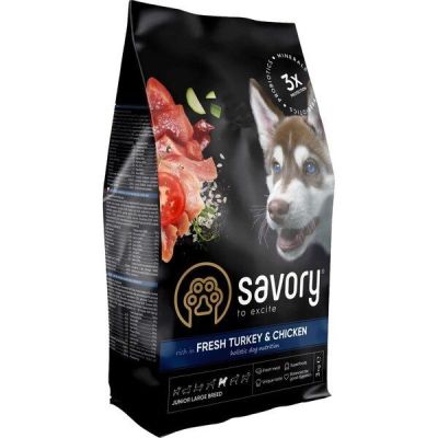 Сухой корм для щенков крупных пород Savory со свежим мясом индейки и курицы 3кг