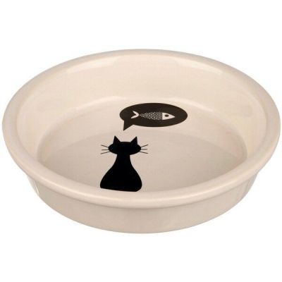 Миска для котов Trixie керамическая 0,25л 13 см белая с черной кошкой