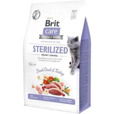 Сухой корм для стерилизованных котов и котов с избыточным весом Brit Care Cat GF Sterilized Weight Control с уткой и инд