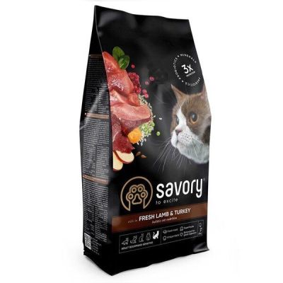 Сухой корм для кошек с чувствительным пищеварением Savory со свежим мясом ягненка и индейки 2кг