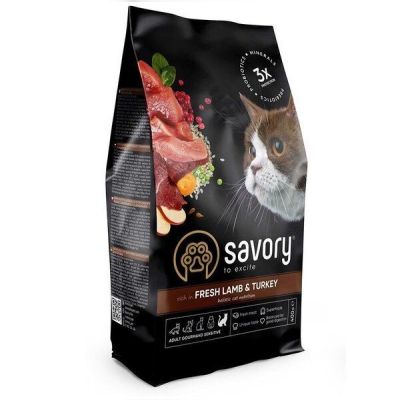 Сухой корм для кошек с чувствительным пищеварением Savory со свежим мясом ягненка и индейки 400г
