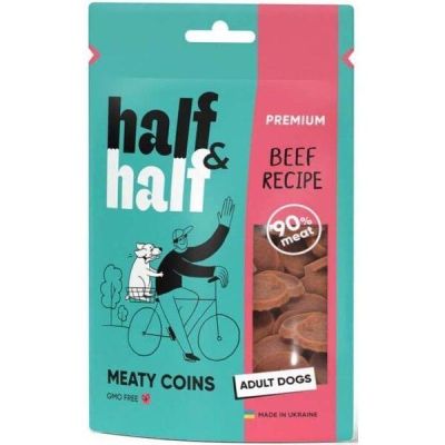 Лакомство для собак Half&Half в форме мясных монеток с говядиной 100г