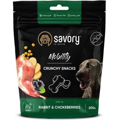 Хрустящие Лакомство Savory для здоровья суставов собак, кролик и черноплодная рябина 200г