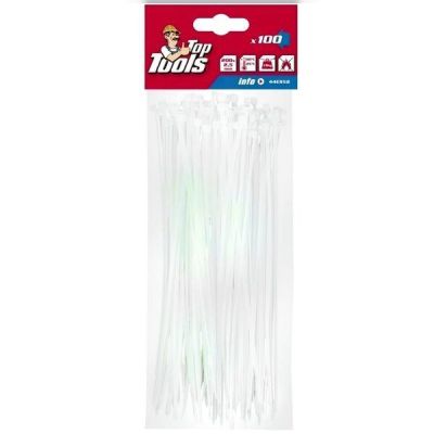 Хомут-стяжка Top Tools, белый, 2.5x200 мм, пластик, 100 шт.