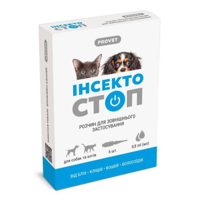Краплі на холку для котів та собак ProVET «Інсектостоп» від 4 до 10 кг, 6 піпеток (від зовнішніх паразитів)