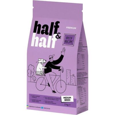 Сухой корм для взрослых собак средних пород Half&Half с говядиной 2кг