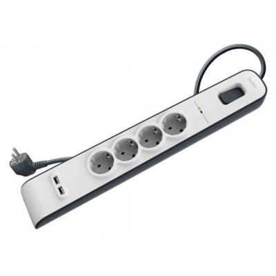 Сетевой фильтр Belkin 2м, 4 розетки, 2xUSB 2.4A, 525 Дж, UL 500 В