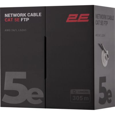 Кабель 2E CAT 5e, FTP, 305м, AWG 23/1, LSZH-1, серый (2E-CBL5EFTP-LSZH1-GRY)