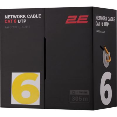 Кабель 2E CAT 6, U-UTP, 305м, AWG 23/1, LSZH-1, желтый (2E-CBL6EUTP-LSZH1-YLW)