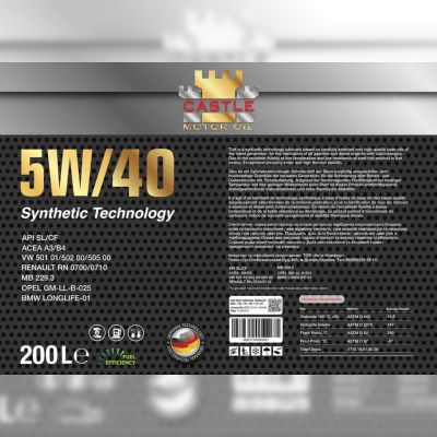Моторна олива CASTLE MOTOR OILS 5W40 API SL/CF-4, 200 л (63527)