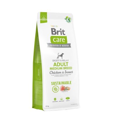 Сухий корм для собак середніх порід Brit Care Dog Sustainable Adult Medium Breed | (курка та комахи) 12 кг